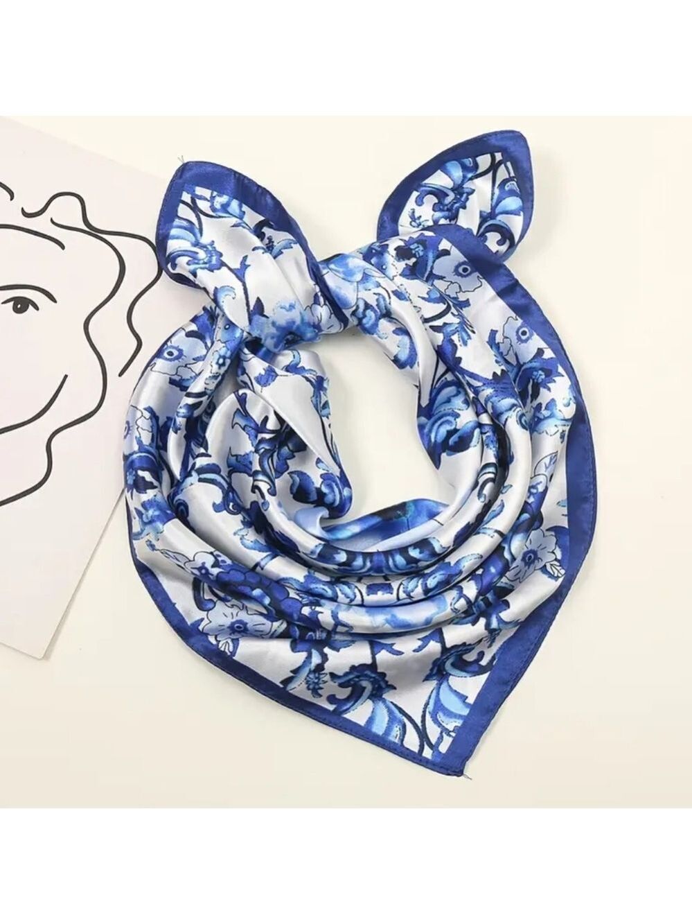 Blue FLORAL WOMANS SCARF POLYESTER - Picture 3 of 5